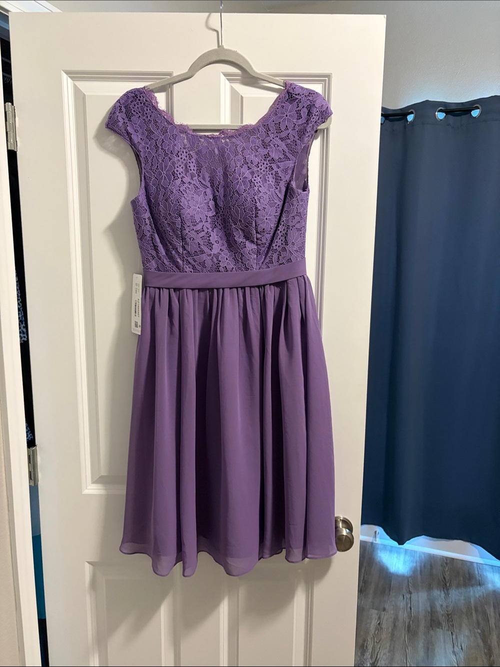 Azazie Lavender Lace Bodice Chiffon Fit-and-Flare Dress